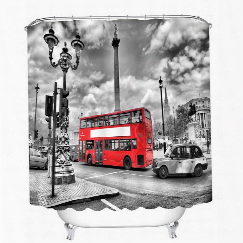 British Style Red Bus 3 Prinnted Bathroom Waterproof Shower Curtain