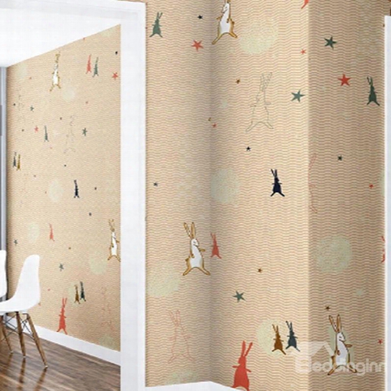 Brown Background With Rabbits And Five-pointed Stars Waterproof And Eco-friendly 3d Wall Mural