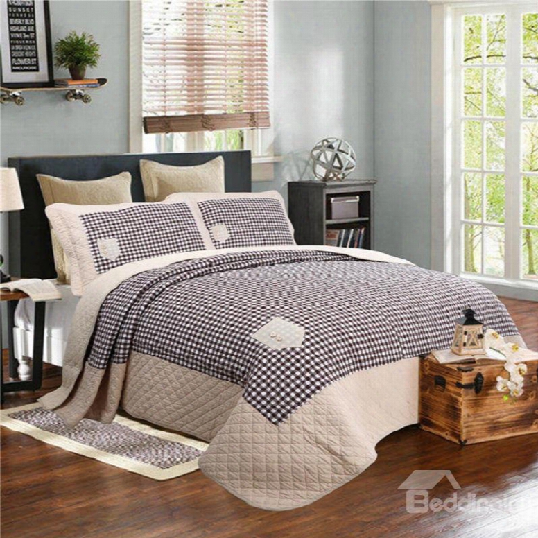 Brown Plaid Printed Patchwork Cotton 3-piece Bed In A Bag