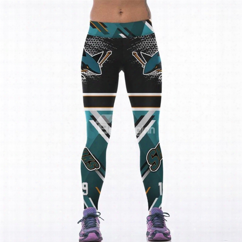 Casual Style Shark Printed Women's 3d Leggings