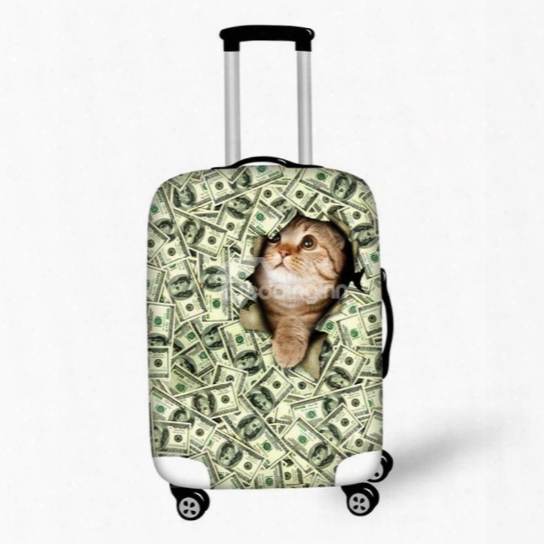 Cat With Dollars Pattern 3d Painted Luggage Cover