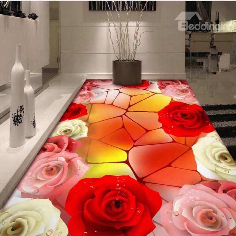Charming Three Colors Roses Pattern Home Decorative Waterproof 3d Floor Murals