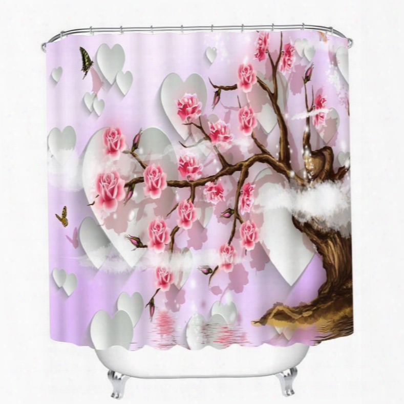 Charming Tree Full Of Pink Blooming Flowers 3d Printed Bathroom Waterproof Shower Curtain