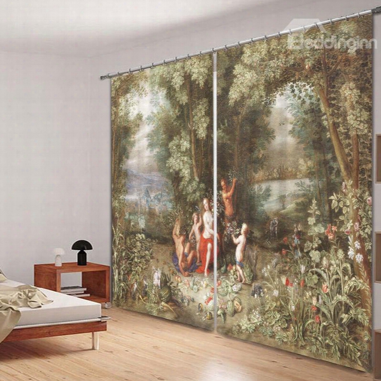 Classic Oil Painting 3d Printed Polyester Curtain