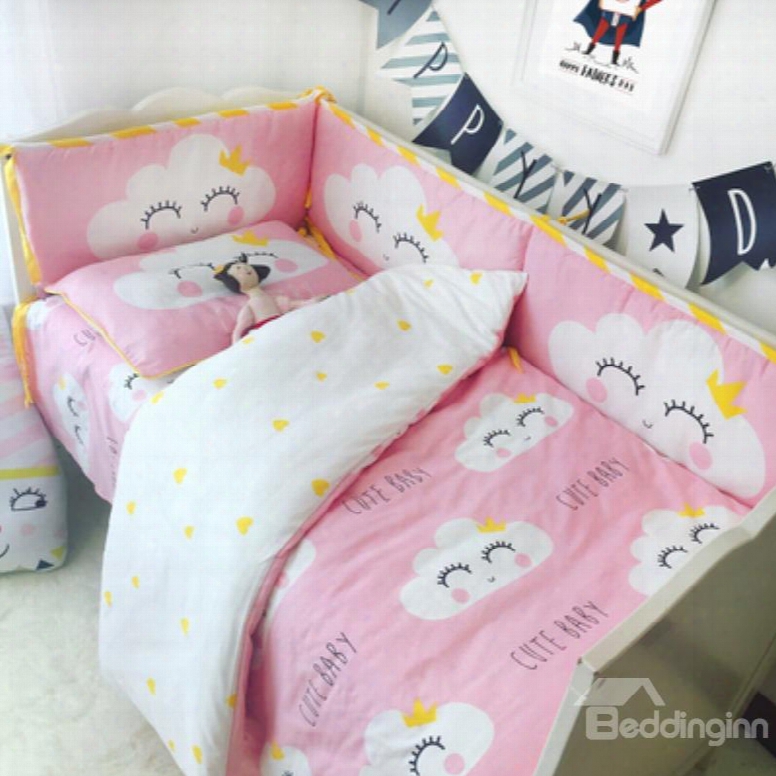 Clouds With Smiling Faces Printed 3-piece Crib Bedding Sets