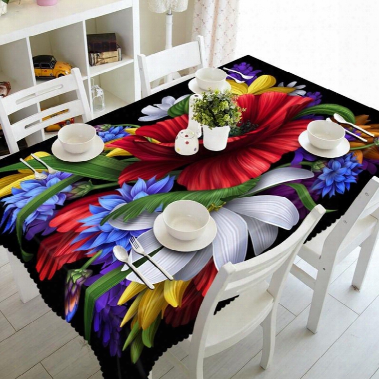 Colorful Flowers Prints Washable Dininb Room Decoration 3d Tablecloth