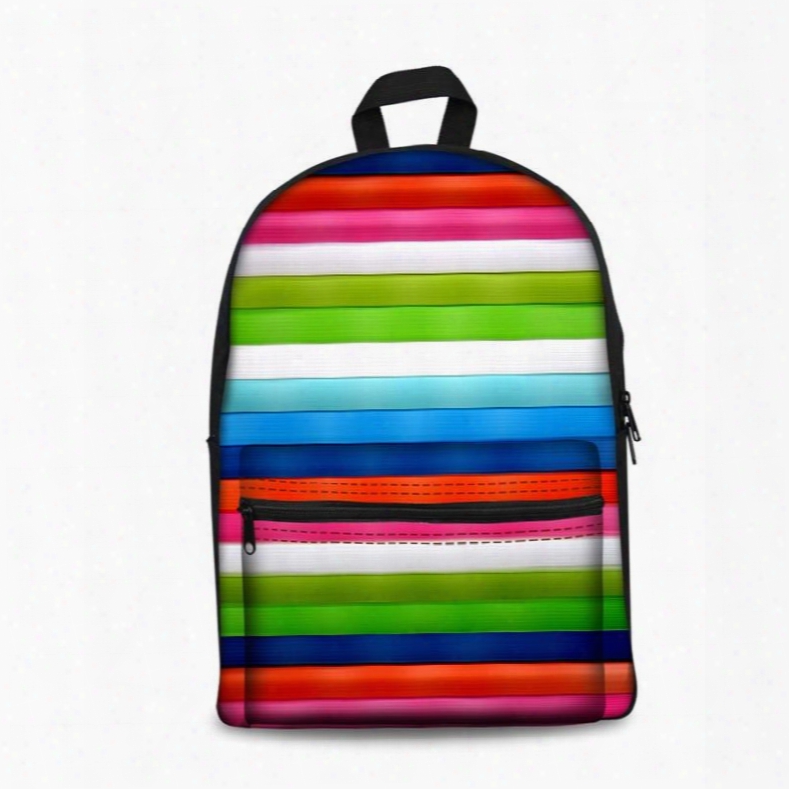 Colorful Stripes Pattern  Washable Lightweight 3d Printed Backpack