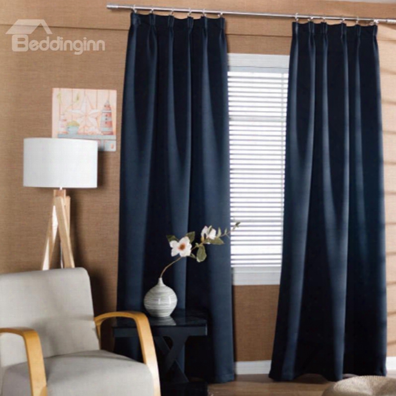 Concise Solid Black Polyester Blackout Custom Curtain