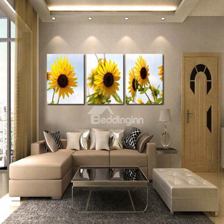 Country Style Sunflowers Pattern 3 Panels Framed Wall Art Prints