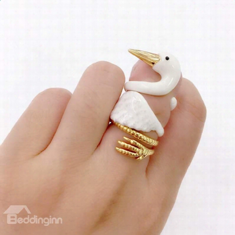 Creative Cartoon Swan Design 3 Pieces Enamel Rings Group