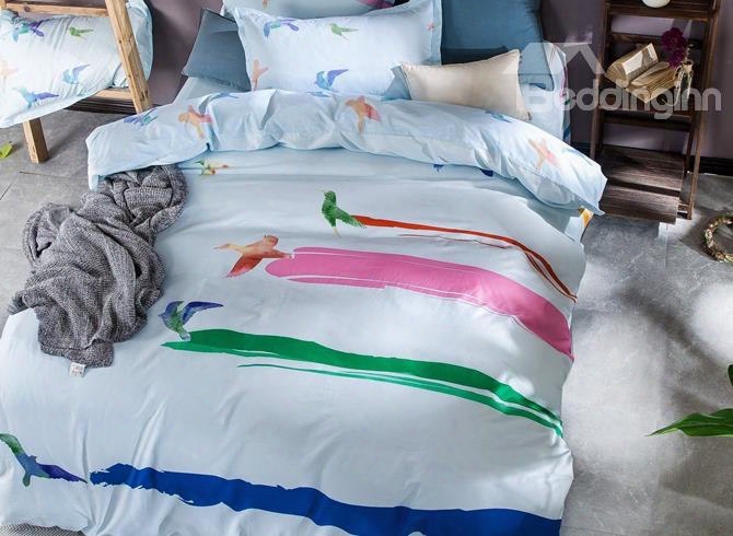 Creative Design Colorful Birds Print 4-piece Cotton Duvet Cover Sets
