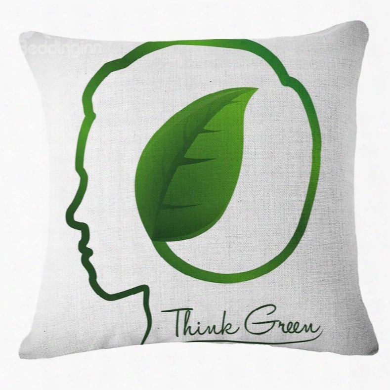 Creative Thinking Brain And Leaf Pattern White Linen Throw Pillow