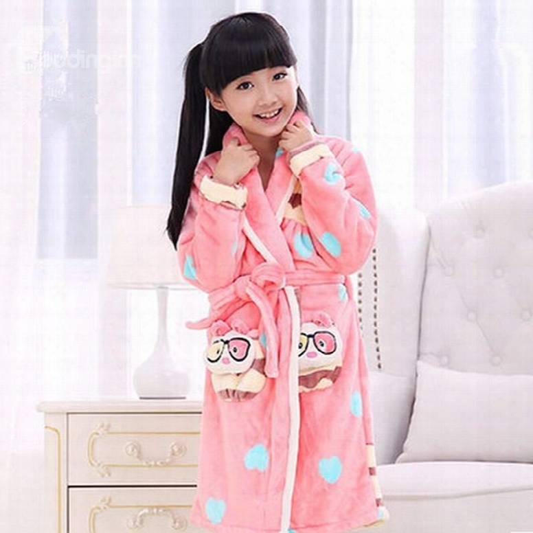 Cute Blue Sweet Hearts Pattern Pink Kids Robe