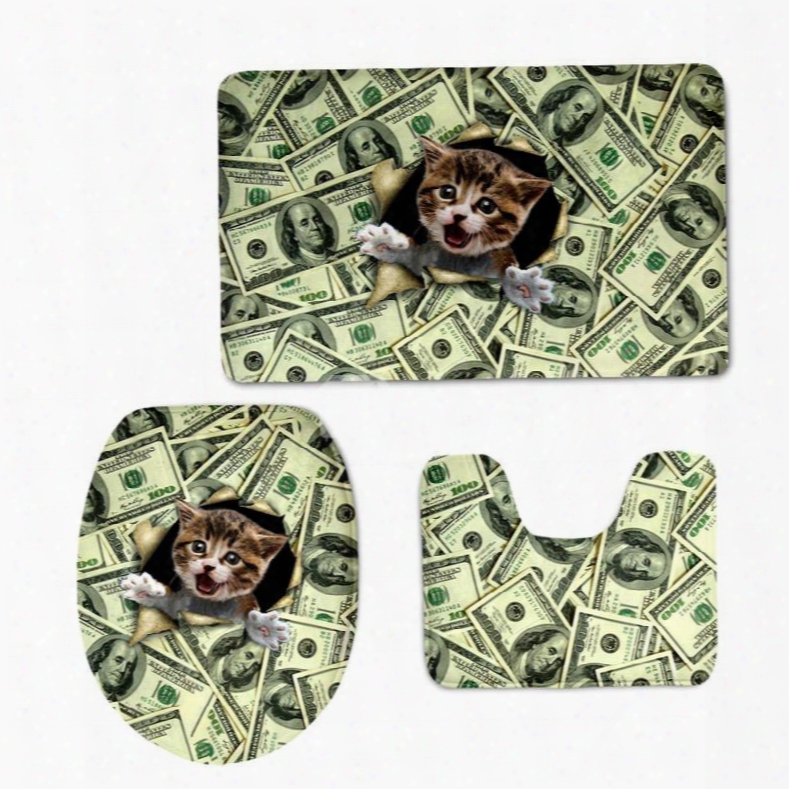 Cute Cat Making Faces Printing 3-pieces Toilet Seat Cover