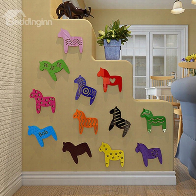 Cute Colorful Simple Style Horse Shape Design Children Room Decoration 3d Wapl Stickers