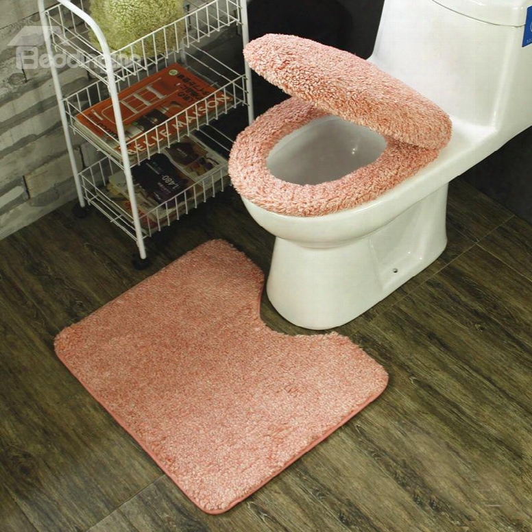Cute Pink 3-pieces Plush Toilet Seat Cover Sets