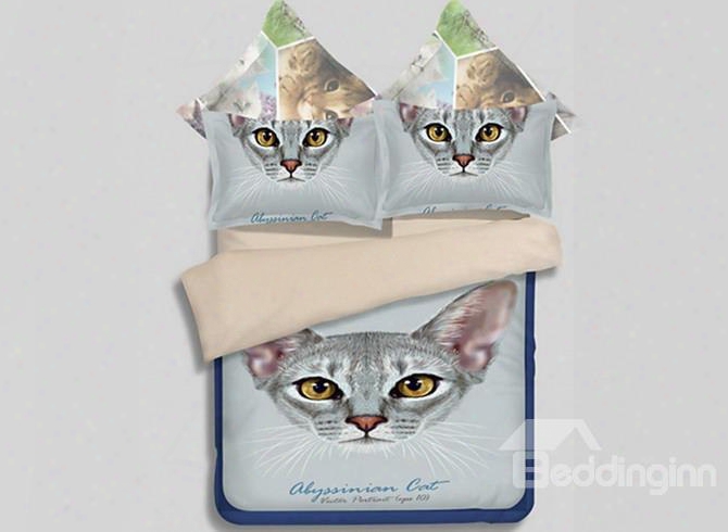 Cute Russian Blue 3d Printed 4-piece Polyester Duvet Cover Sets