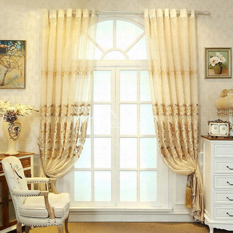 Decoration And Blackout Embroidery Beige Color Damask Modern Style Sheer Curtain And Drapes