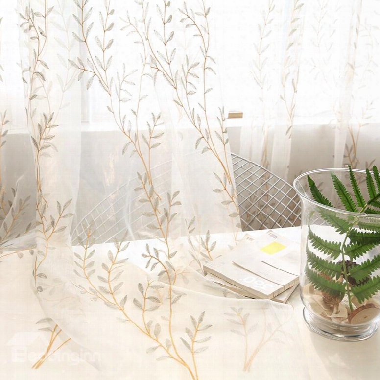 Decoration And Blackout Polyester Printing Small Leaves Modern Style Sheer Curtain And Drapes