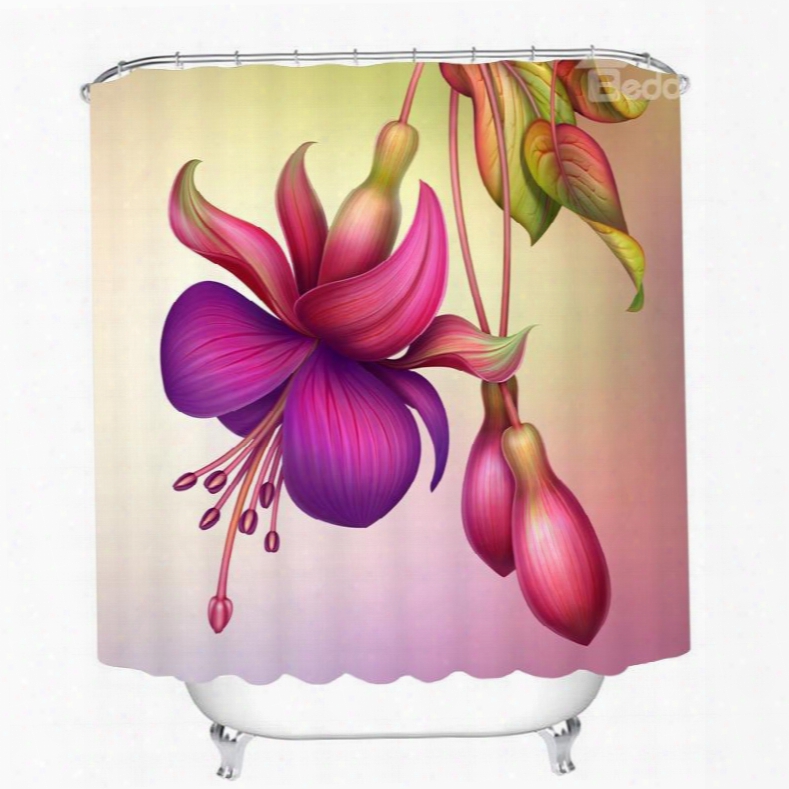 Decoration Colored Flowers 3d Printed Bathroom Waterproof Shower Curtain