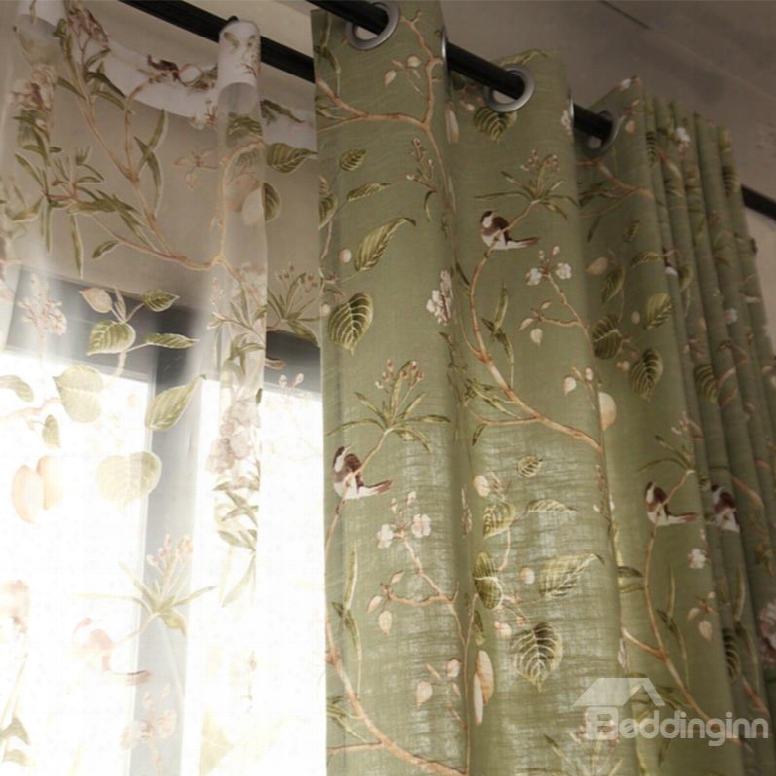 Decoration Polyester Embroidery Cute Swallows And Ranches Country Style Sheer Curt Ain