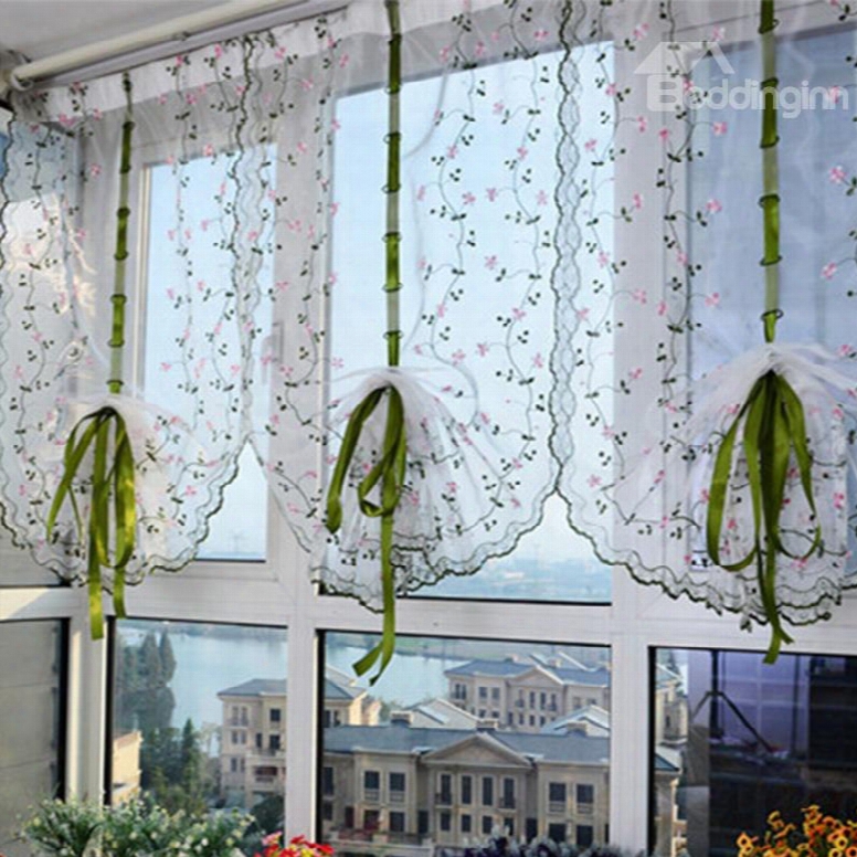 Decoration Small Flowers Silk Sheer Embroidery Fresh And Cuntry Style Roman Sheer Shade