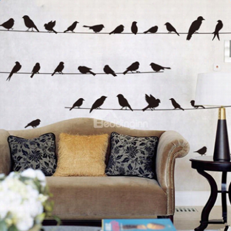 Decorative Magpies Standing On The Line Pattern Design Wall Stickers