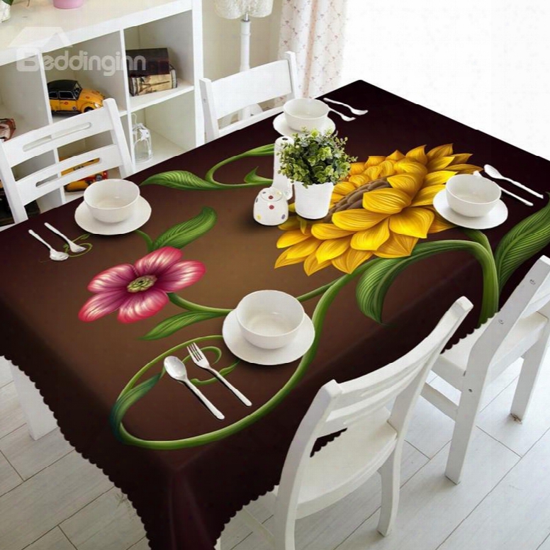 Decorative Polyester Flowers Prints Washable 3d Tablecloth