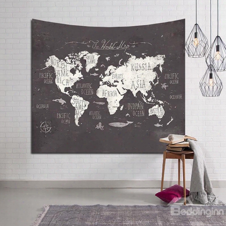 Decorative World Map Prints Retro Style Hanging Wall Tapestry