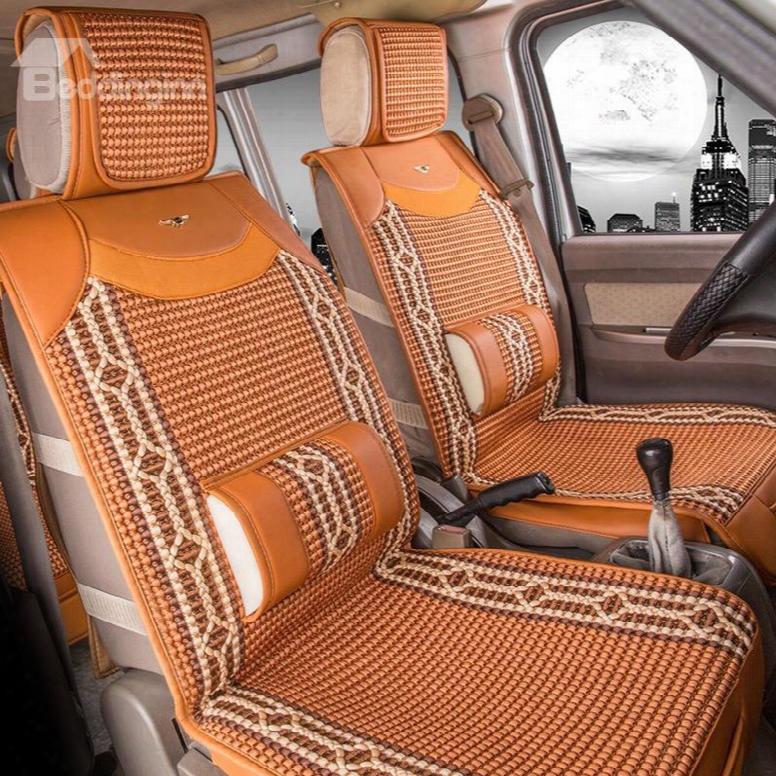 Delicate Colors Ornamental Striped Ice Silk And Rayon Designed For 7 Seats Car Seat Cover