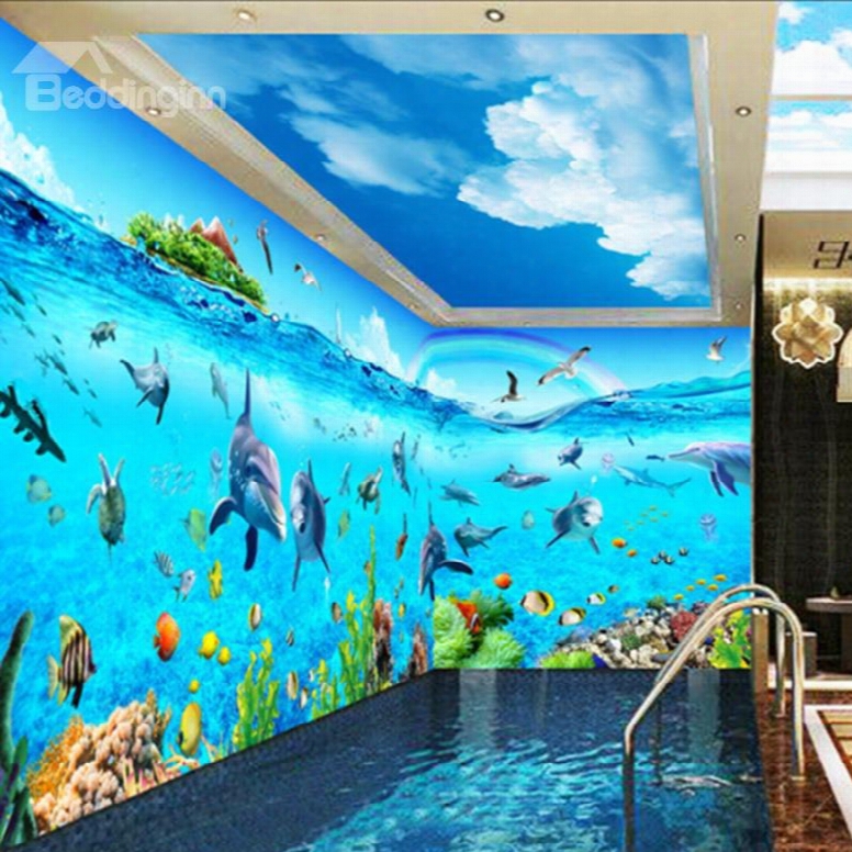 Dolphins And Fishes In The Sea 3d Wayerproof Ceiling/ Wall Murals