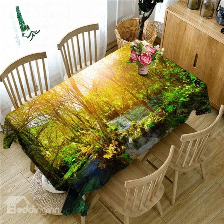 Dreamy Forest And Small River Home And Hotel 3d Table Runner Cloth Cover