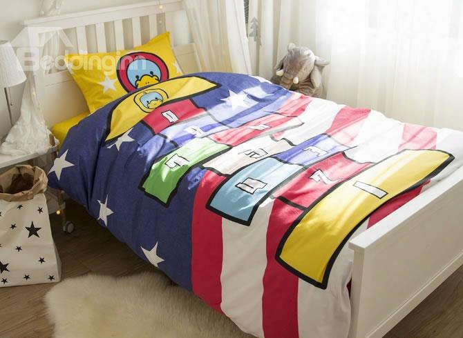 Duck And Squares Game Printed  Cotton 3-piece Duvet Covers/bedding Sets