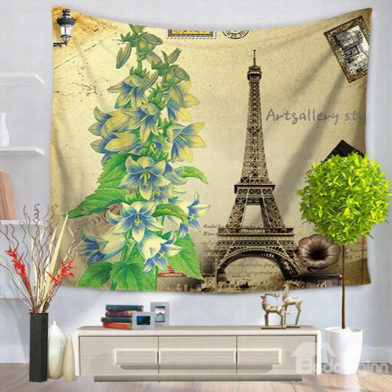 Eiffel Tower And Green Plants Prints Modern Style Hanging Wall Tapestries