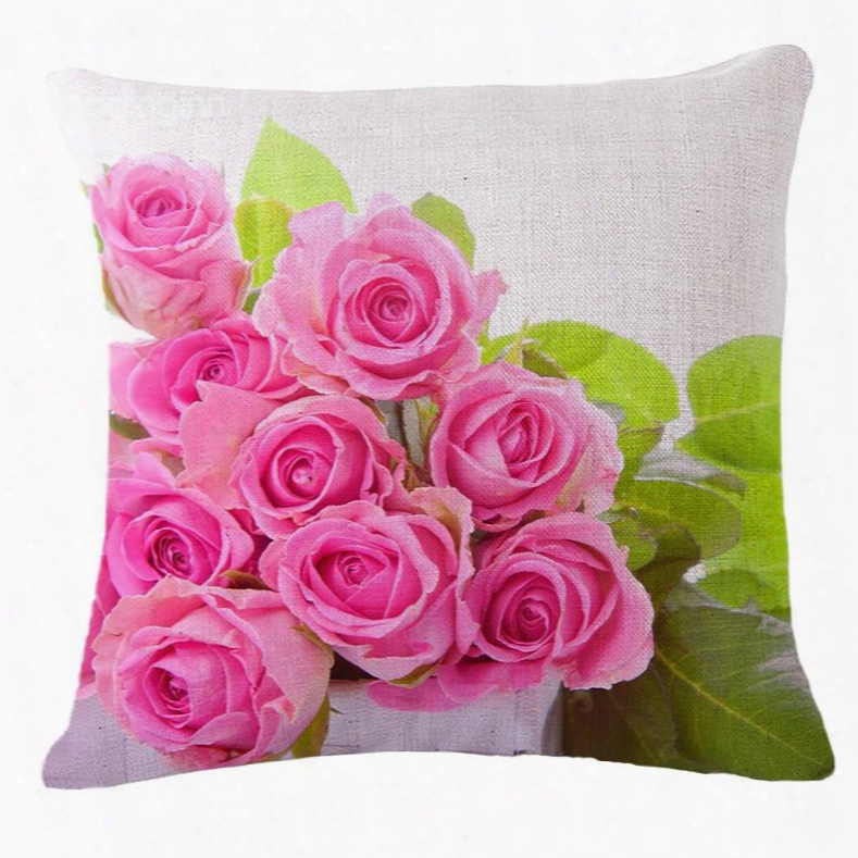 Elegant Pink Rose Print Square Throw Pillow