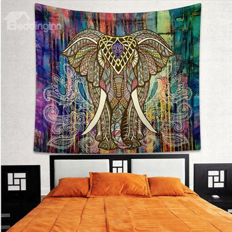 Elephant And Colorful Trees Pattern Ethnic Style Wall Tapestries