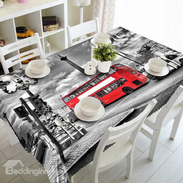 European Style Red Bus In The Street Prints Dining Room Decoration 3d Tablecloth