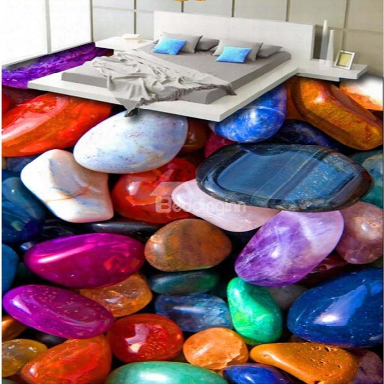 Fancy Colorful Pebbles Print Home Decorative Waterproof 3d Floor Murals