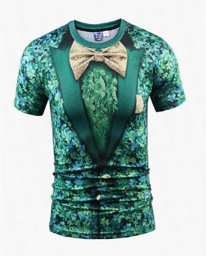 Fantastic Round Neck Bow Tie Pattern 3d Painyed T-shirt