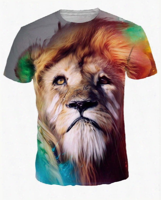 Fashion Round Neck Lion Pattern 3d Painted T-shirt