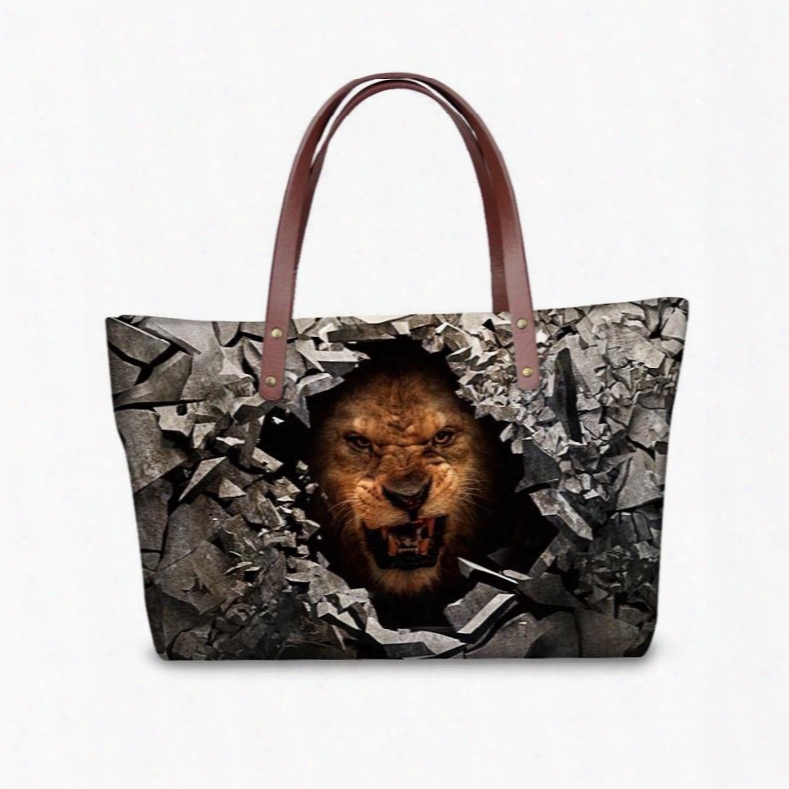 Ferocious Tiger Face Waterproof Sturdy Shopping 3d Printed For Women Girls Shoulder Handbags