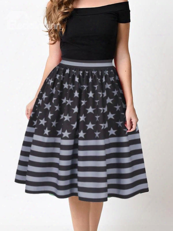 Flag Design Pattern Midi Black Formal 3d Printing Skirt