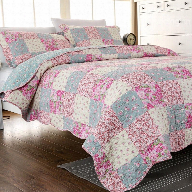 French Style Patchwork Floral Print Cotton 3-piece Bed In Aa Bag