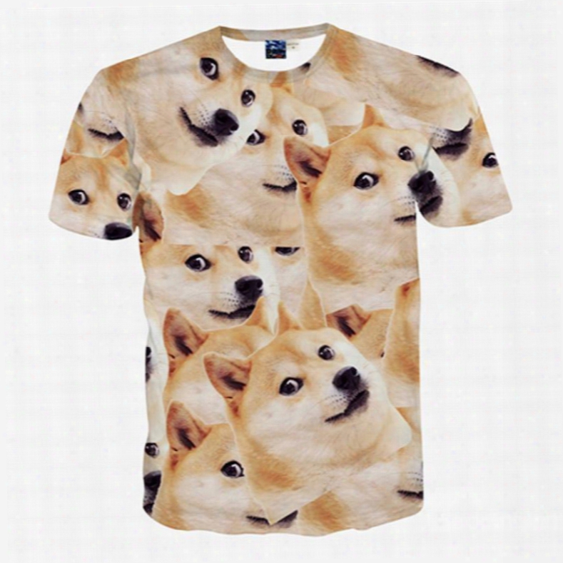 Funny Round Neck Big Dog Face Pattern 3d Painted T-shirt