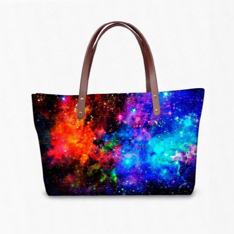 Galaxy Blue Red Color Mixed Waterproof Sturdy 3d Printed For Women Girls Shoulder Handbags