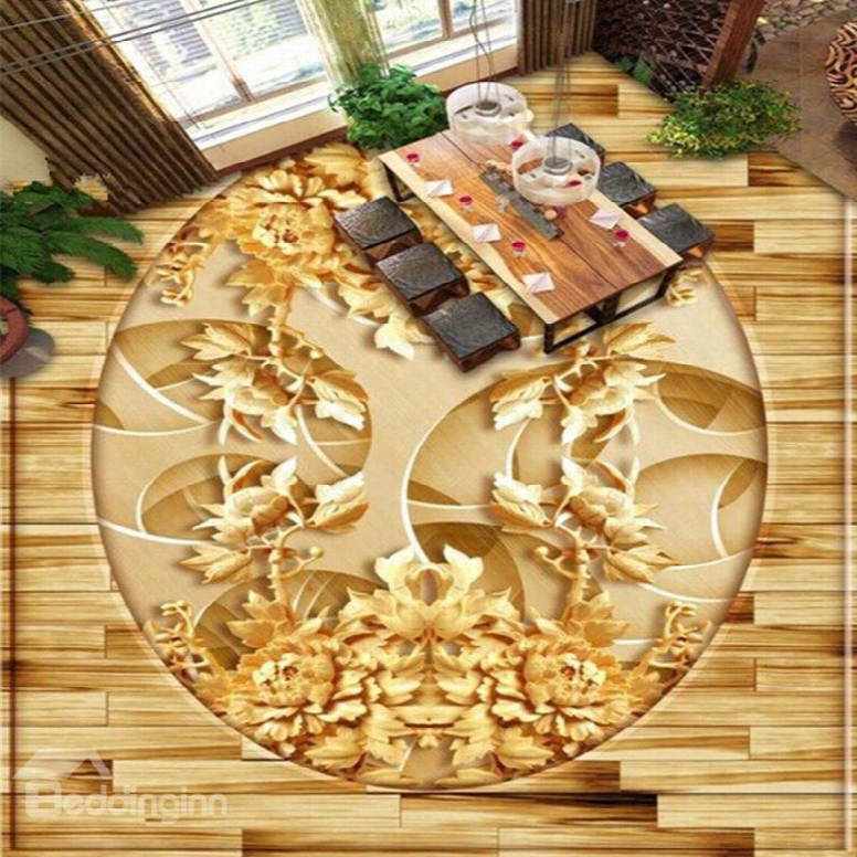 Golden Flower Pattern Living Room Decoration Waterproof Splicing 3d Floor Murals