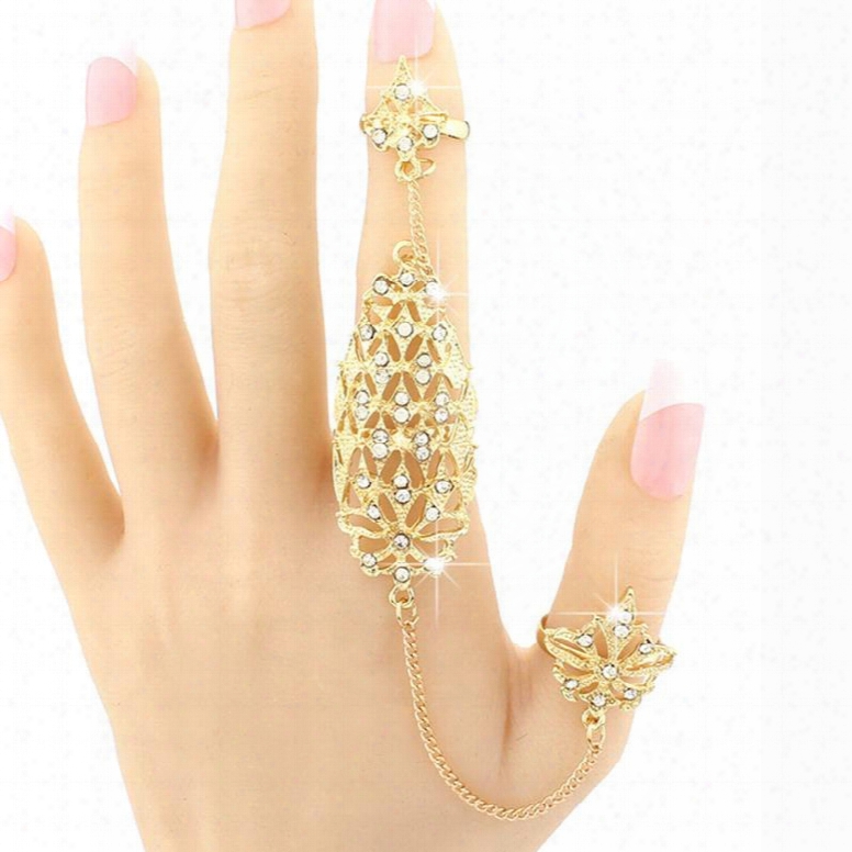 Golden Flowers Shape Hollow Design Diamante Ring