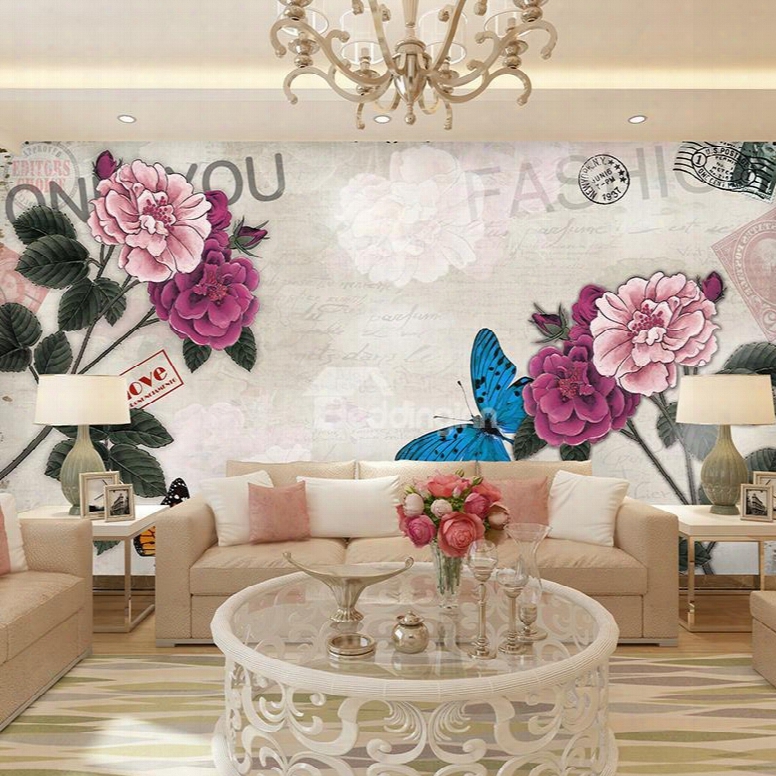 Gorgeous Beautiful Flowers And Butterflies Pattern Waterproof 3d Wall Murals