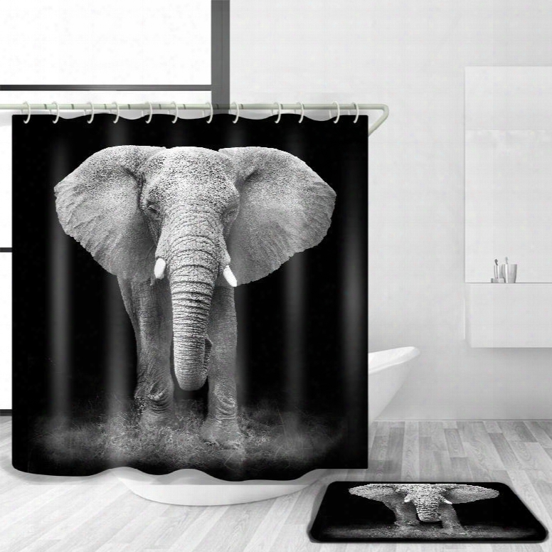 Gray 3d Mouldproof Moving Elephant Printed Polyester Bathroom Shower Curtain