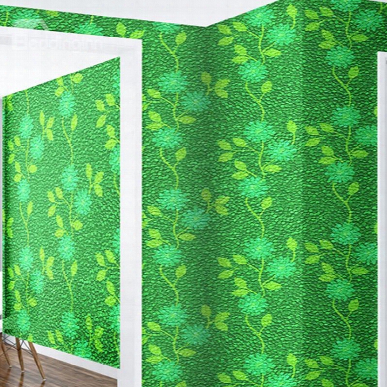 Green Flowers And Background Durable Waterproof And Eco-friendly3 D Wall Mural